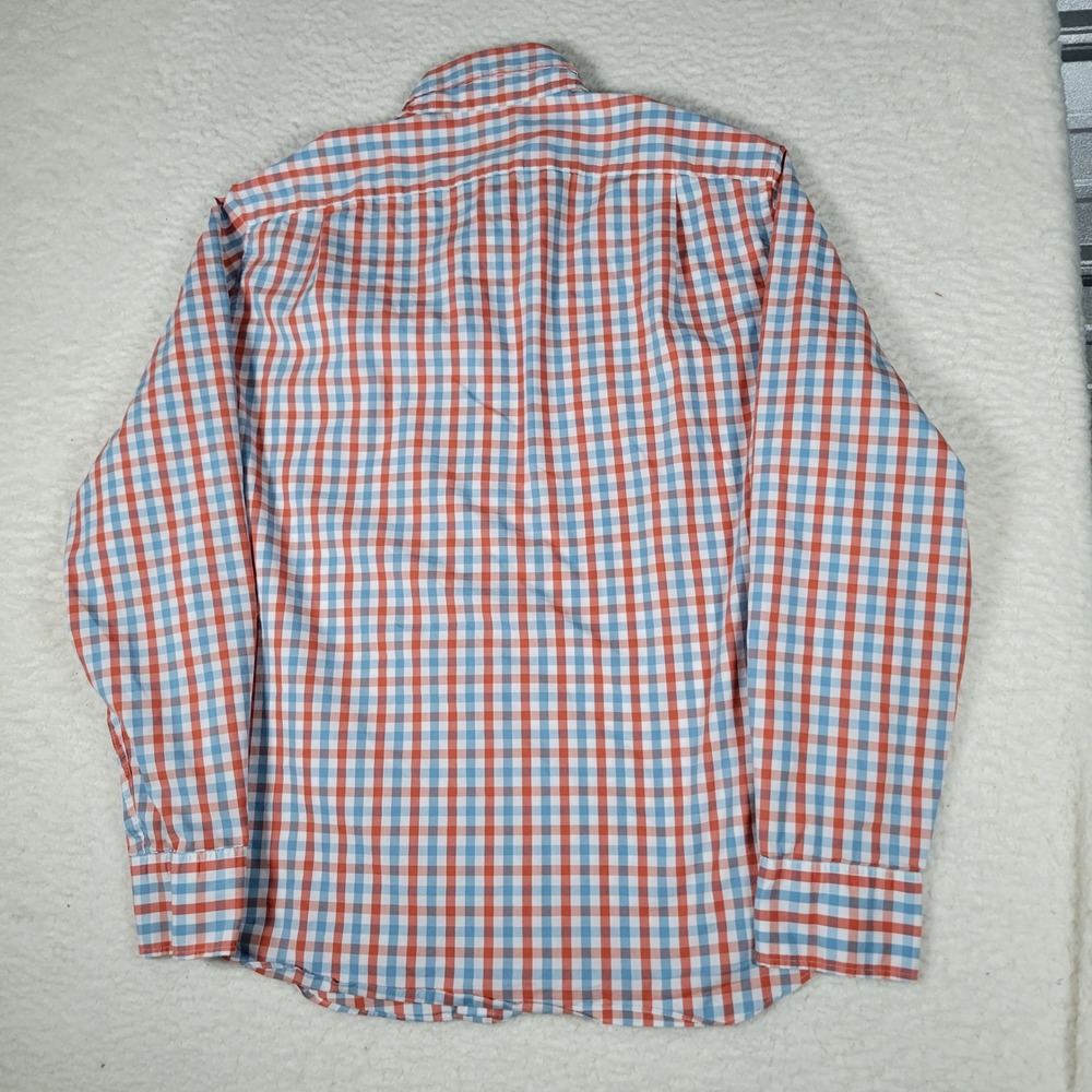 J.Crew Performance Shirt Mens M Orange Blue Gingham Slim Untucked Long Sleeve - Picture 11 of 12